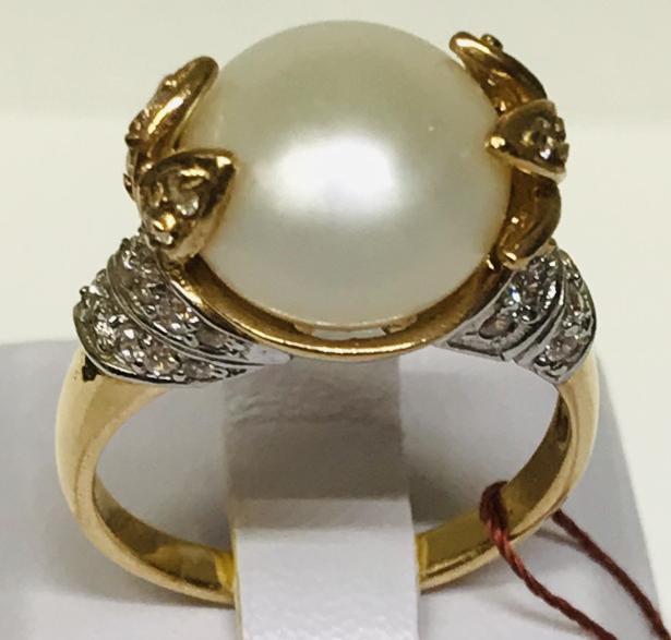 Кольцо из красного и белого золота с жемчугом и цирконием (28636012) 2