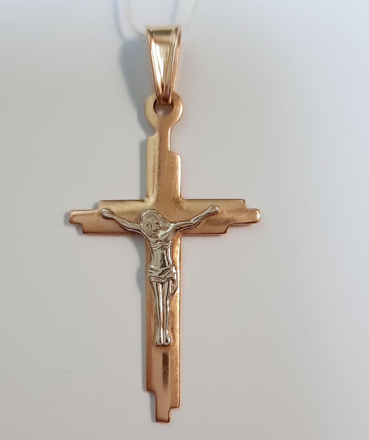 Підвіс-хрест з червоного і жовтого золота (33809462) 0
