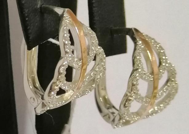Срібні сережки із золотою вставкою та цирконієм (28125049) 1
