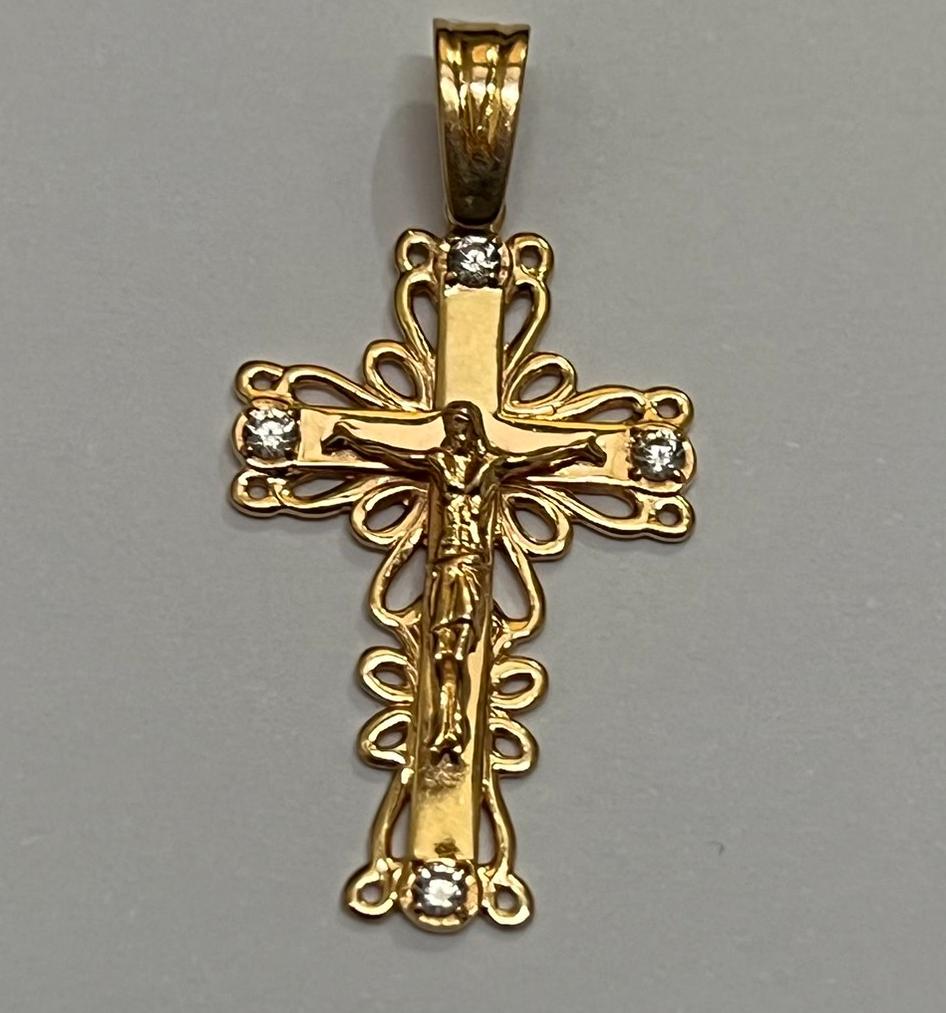 Підвіс-хрест з червоного золота з цирконієм (33064460) 0