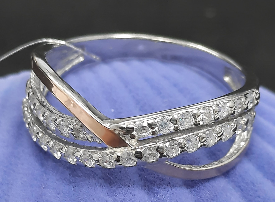 Серебряное кольцо с позолотой и цирконием (31300015) 0