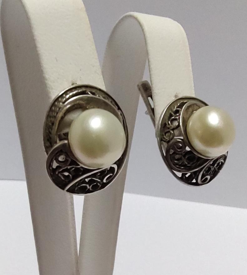 Срібні сережки з перлами (33670775)  1