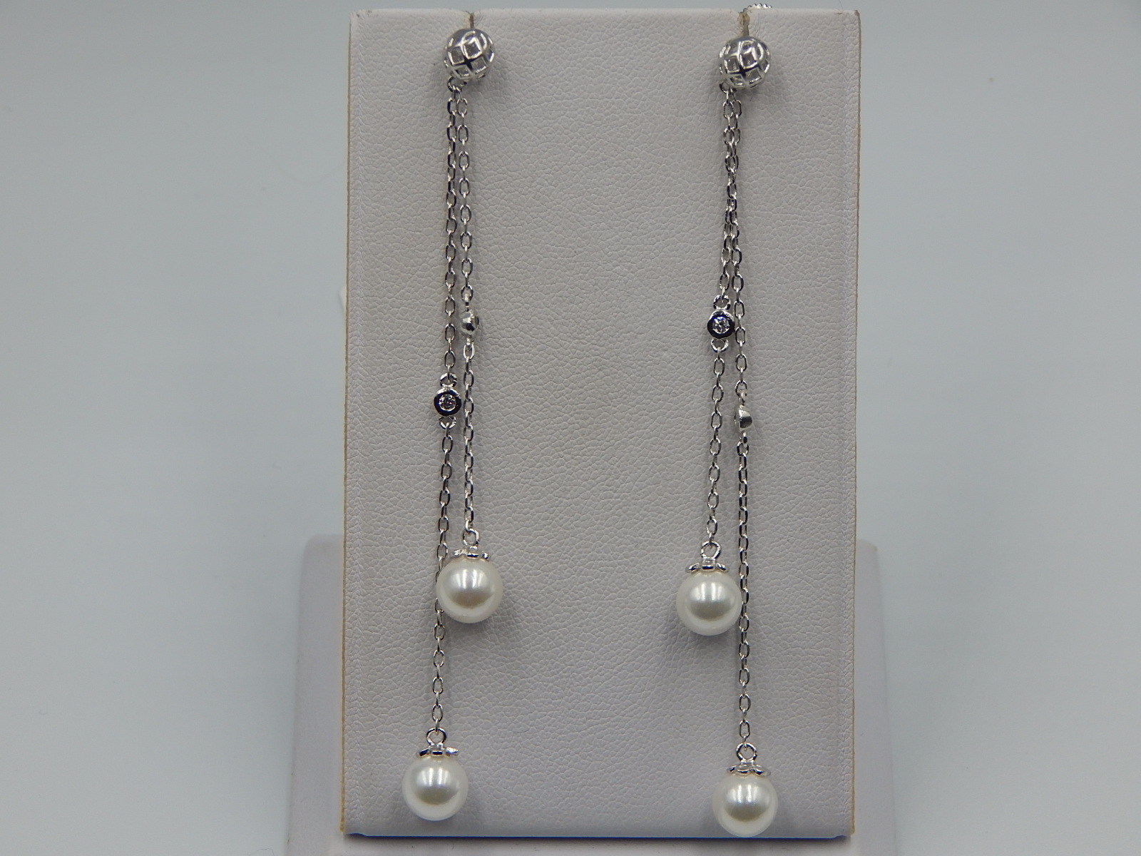 Срібні сережки з перлами та цирконієм (33185572) 1