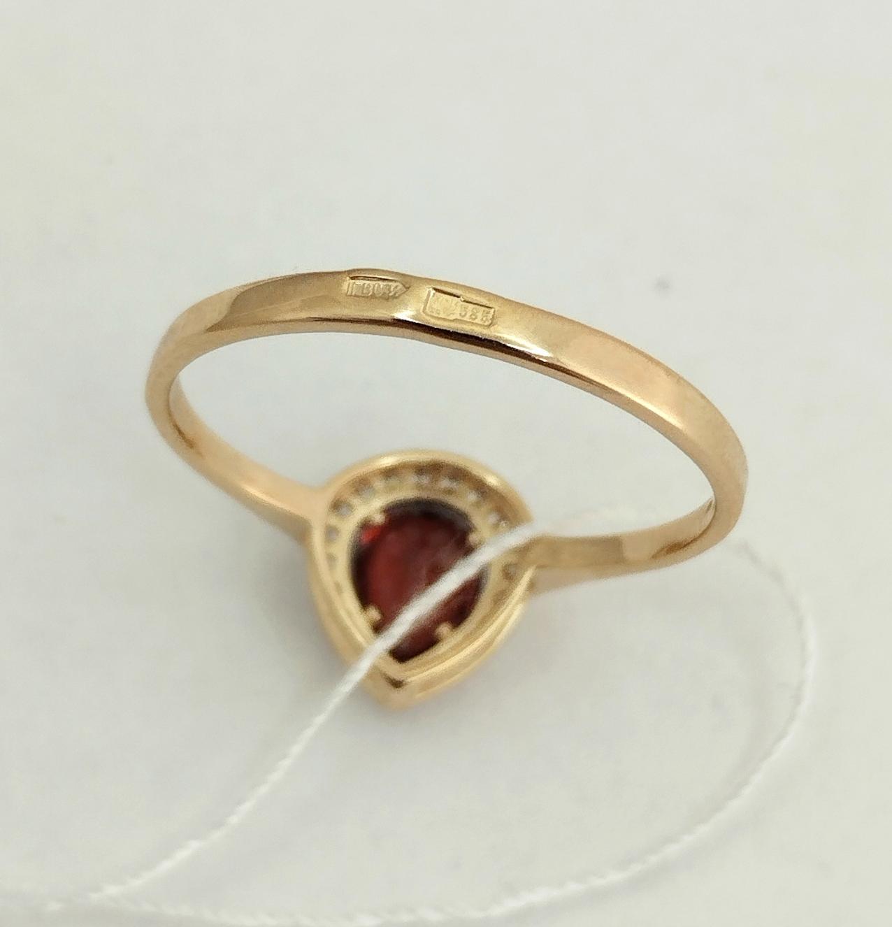 Кольцо из красного золота с цирконием и гранатом (33922133) 2