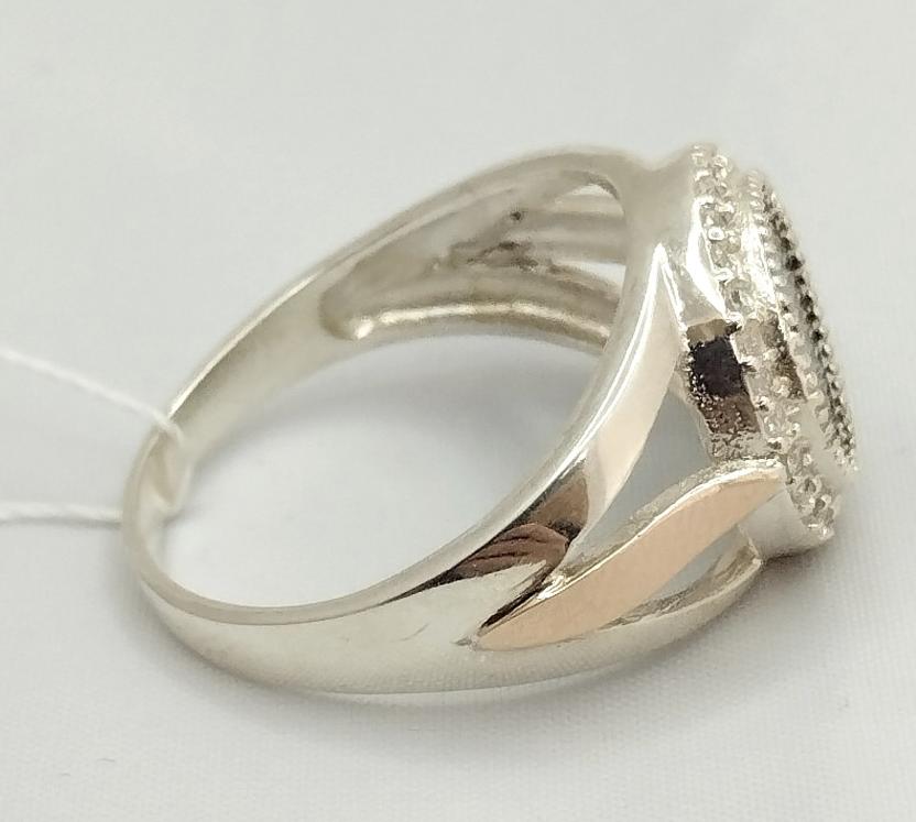 Серебряное кольцо с золотой вставкой, ониксом и цирконием (32687358) 1