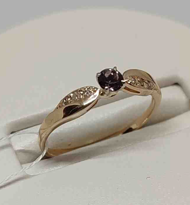 Кольцо из красного золота с цирконием и бриллиантом (-ми) (29810711) 0