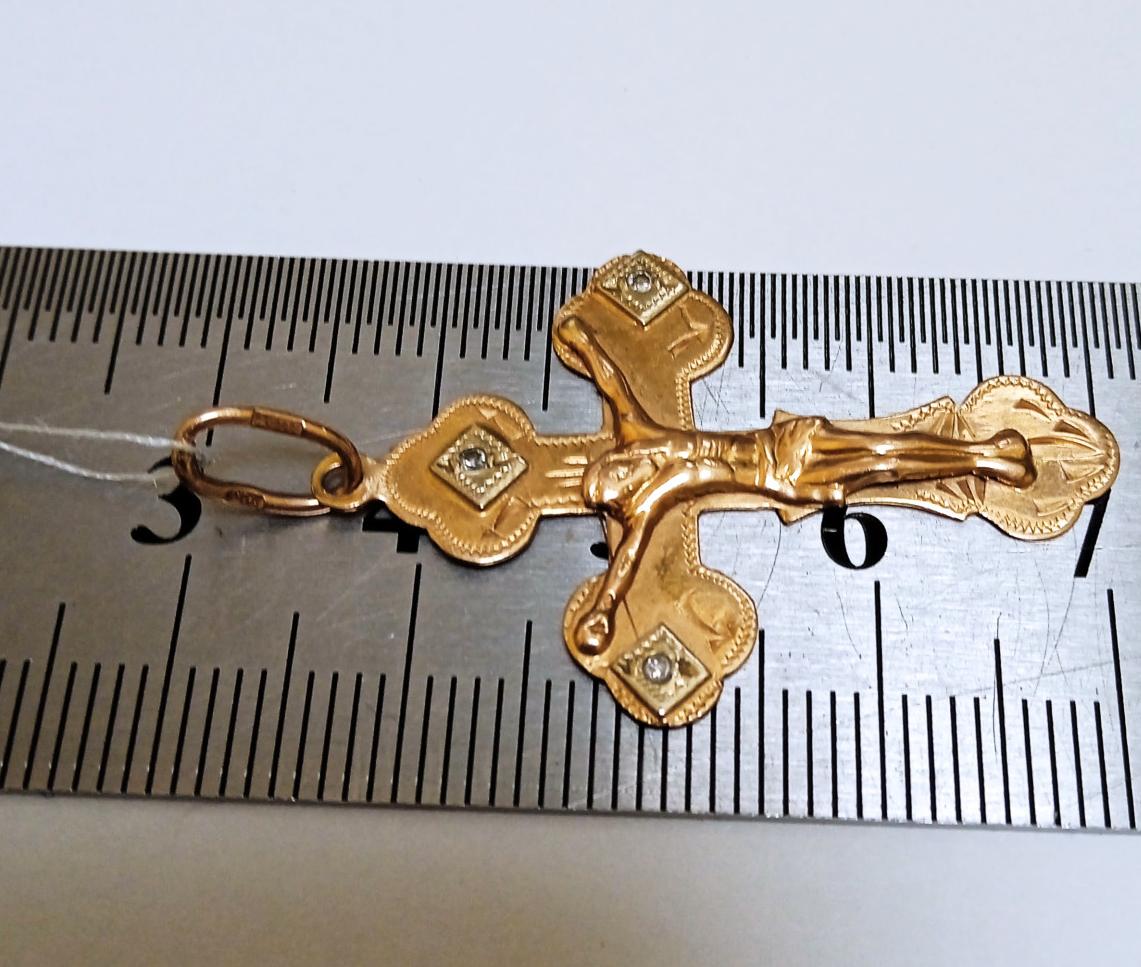 Подвес-крест из красного и белого золота с цирконием (32733303)  2