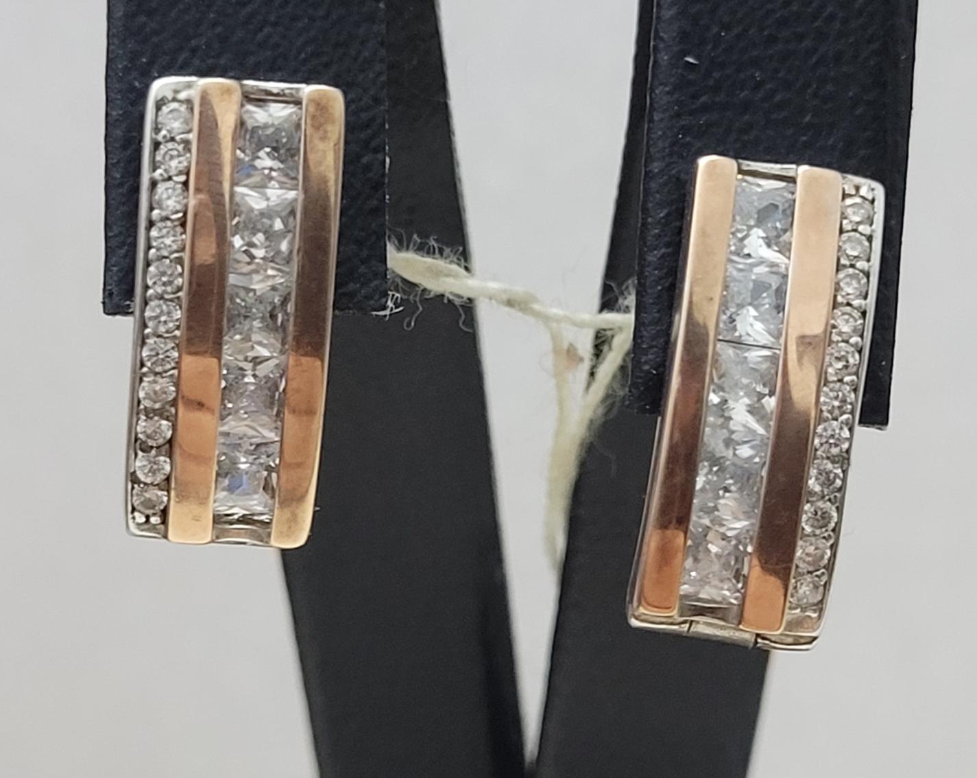Серебряные серьги с позолотой и цирконием (30527152) 0