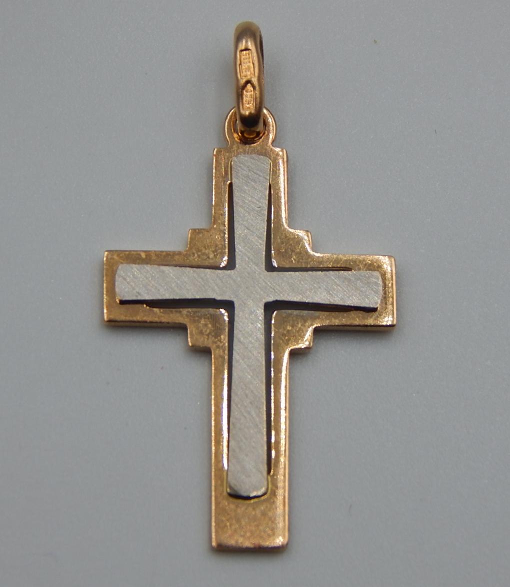Підвіс-хрест з червоного та білого золота (33652428) 0