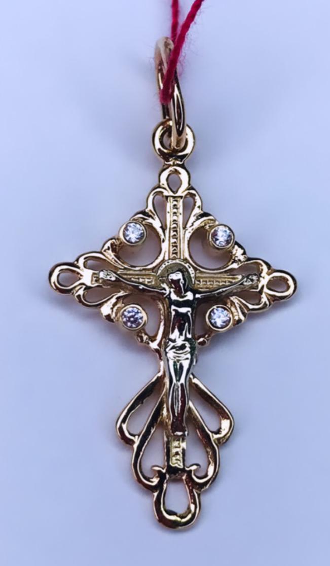 Підвіс-хрест із червоного та білого золота з цирконієм (31244657) 0