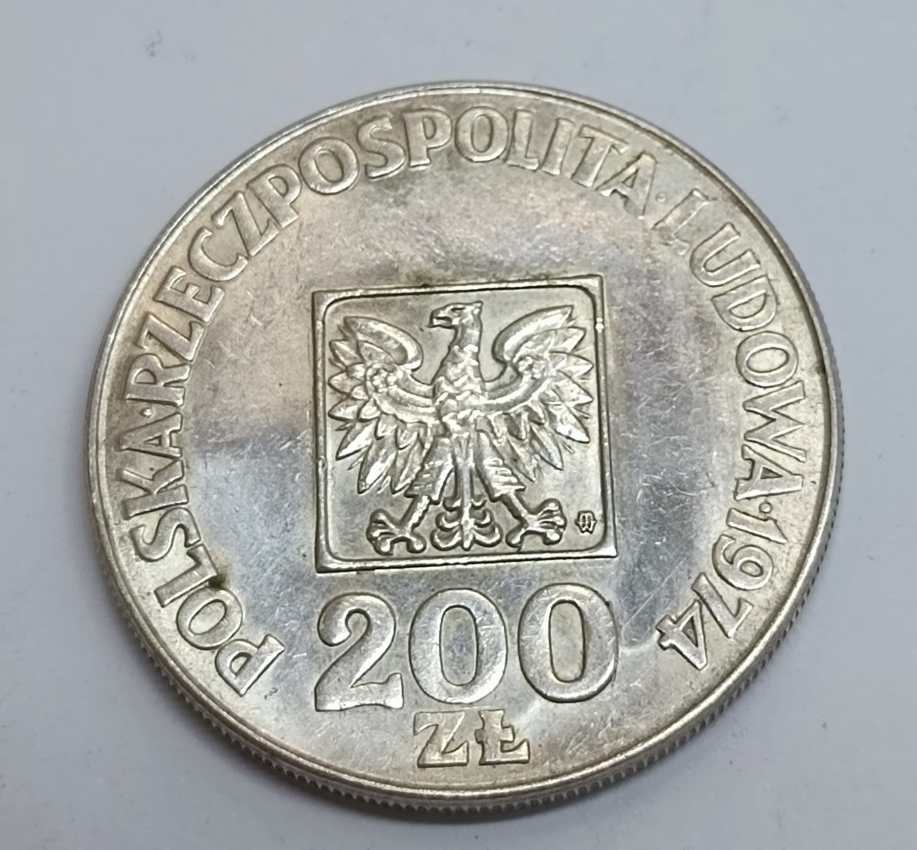 Серебряная монета 200 злотых 1974 Польша (33022573) 0