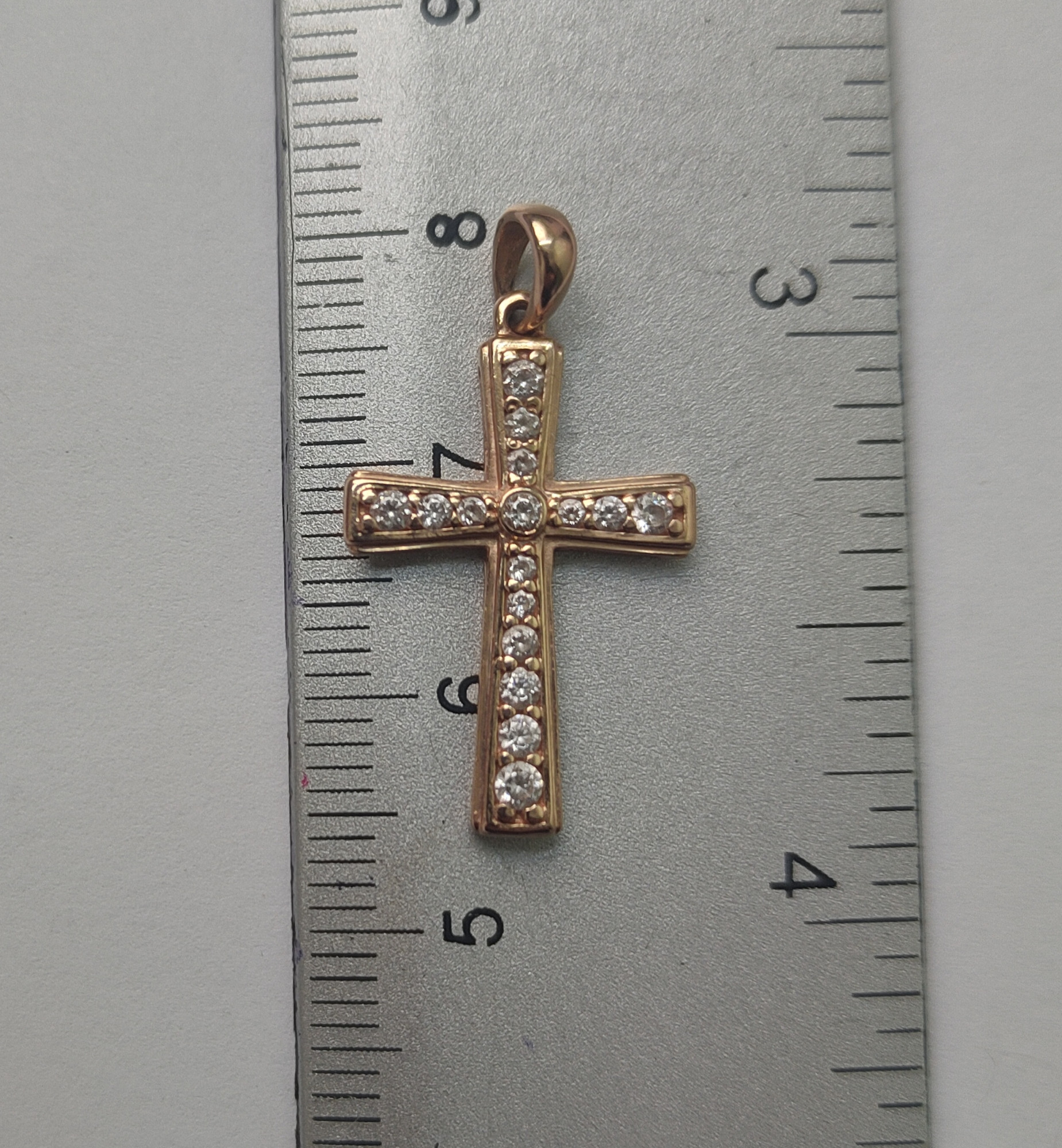 Підвіс-хрест з червоного золота з цирконієм (31938220) 2