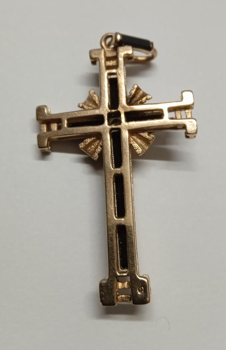 Подвес-крест из желтого и белого золота с цирконием (31812156) 1