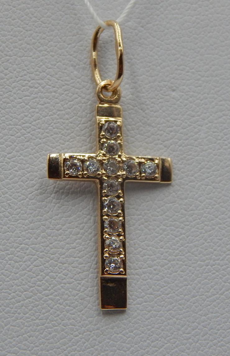 Подвес-крест из желтого золота с цирконием (31388756) 0