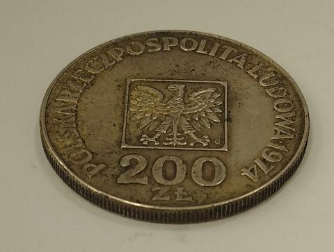 Серебряная монета 200 злотых 1974 Польша (33022366)  2