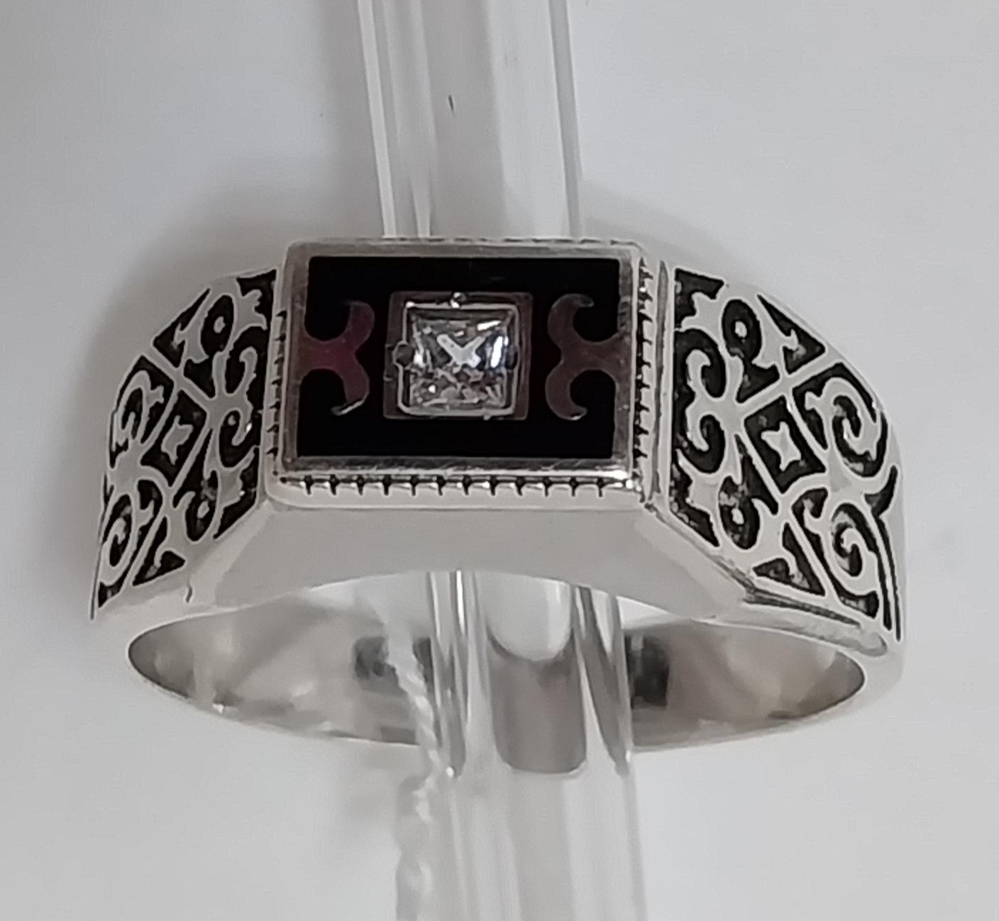 Серебряный перстень с эмалью и цирконием (33025397) 0
