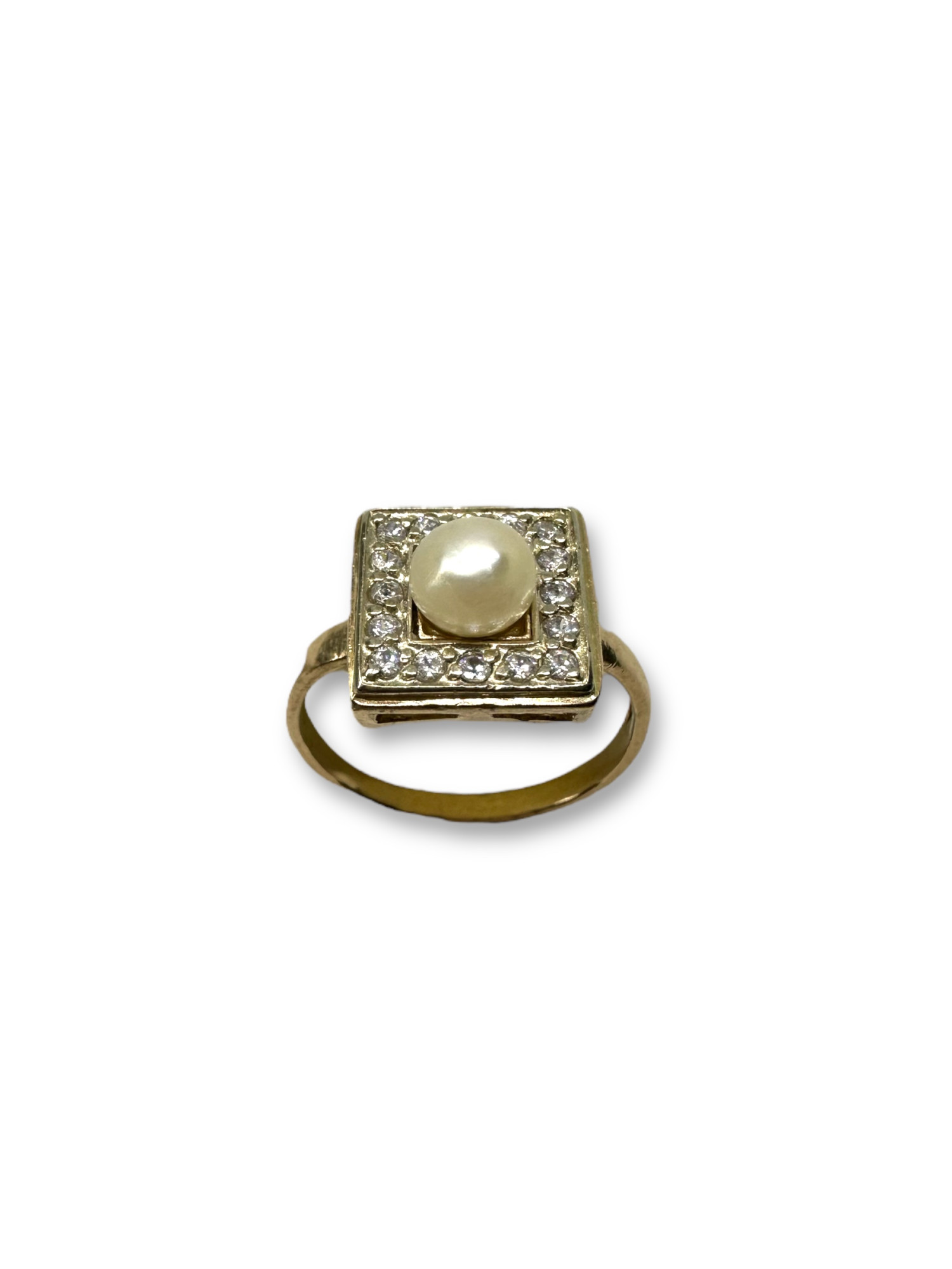 Кольцо из красного и белого золота с жемчугом и цирконием (30747015) 1