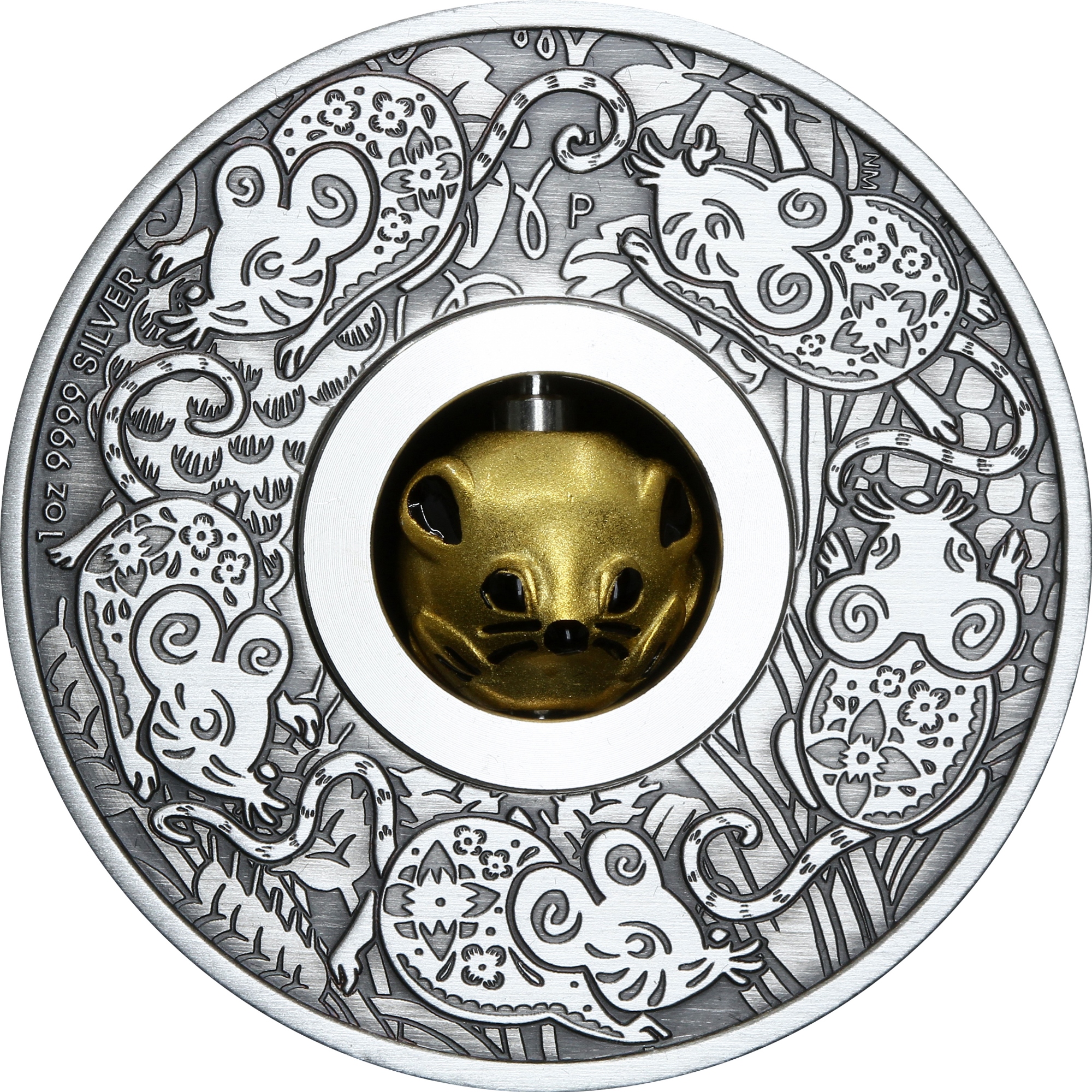 Серебряная монета 1oz Год Мыши (Крысы) Вращающийся Оберег 1 доллар 2020 Тувалу (29127728) 10