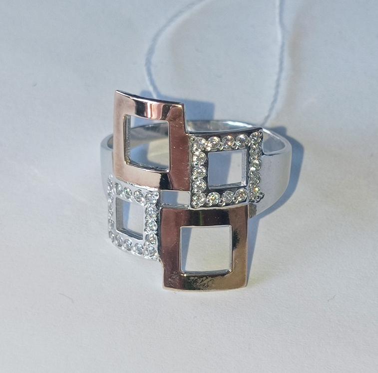 Серебряное кольцо с золотой вставкой и цирконием (31221266) 1