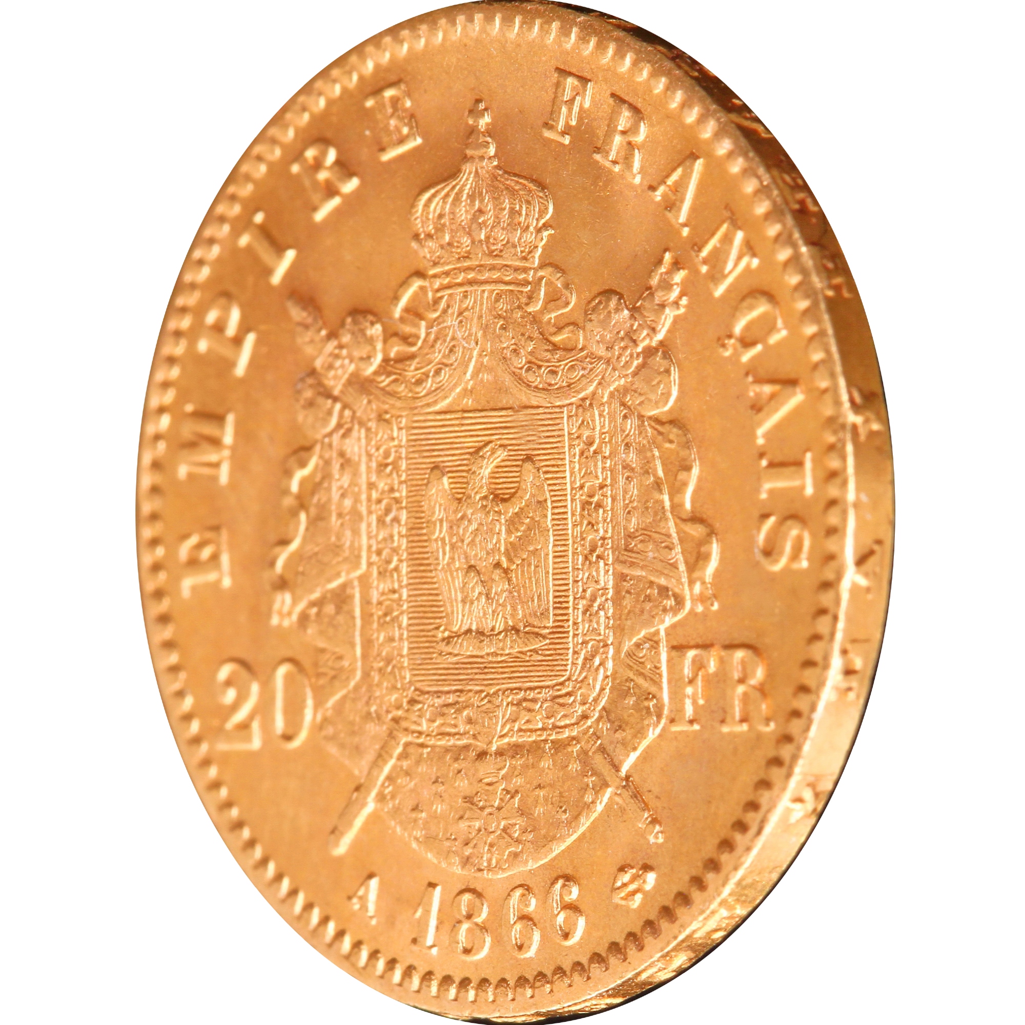 Золотая монета Наполеон III 20 франков 1866 Франция (33674799) 3