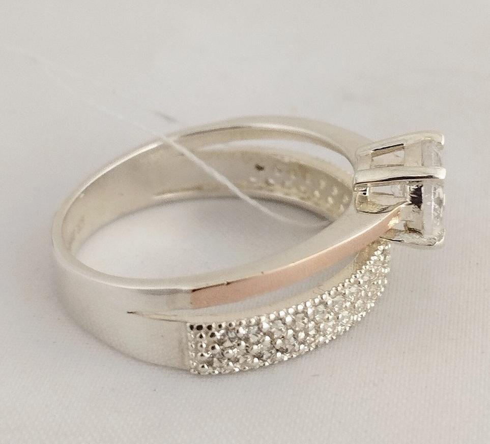 Серебряное кольцо с золотой вставкой и цирконием (33735683) 2