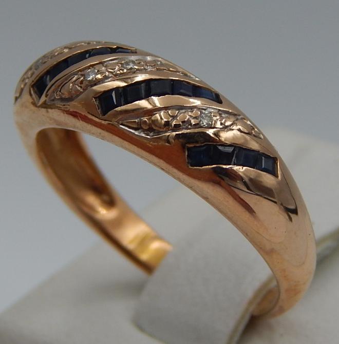 Кольцо из красного золота с сапфиром и бриллиантом (-ми)  (30762810) 2