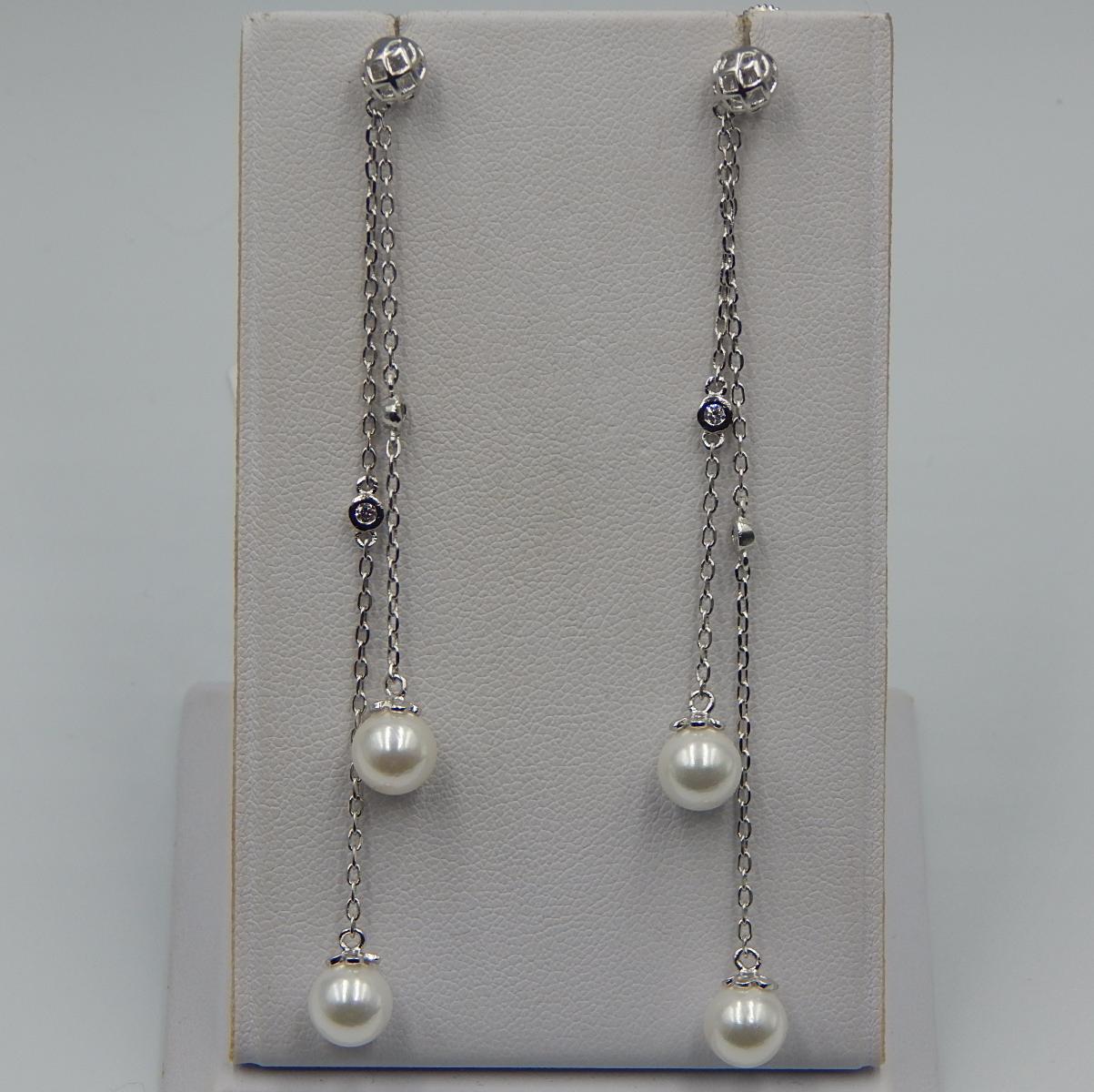 Срібні сережки з перлами та цирконієм (33185572) 0