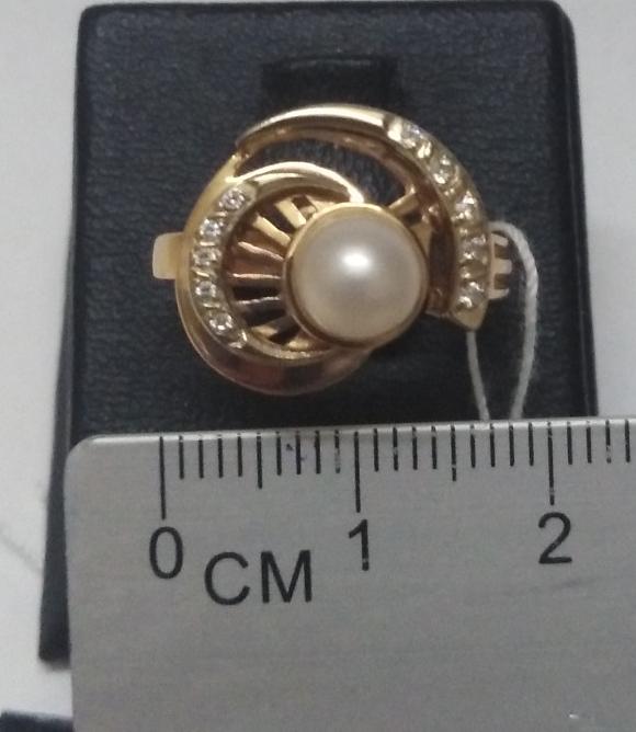 Кольцо из красного и желтого золота с жемчугом и цирконием (30513213) 4