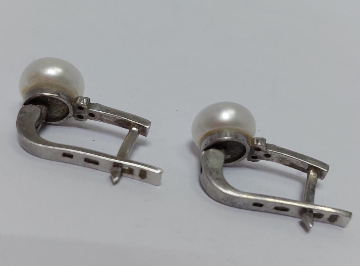 Срібні сережки з позолотою, перлами та цирконієм (33700046) 2