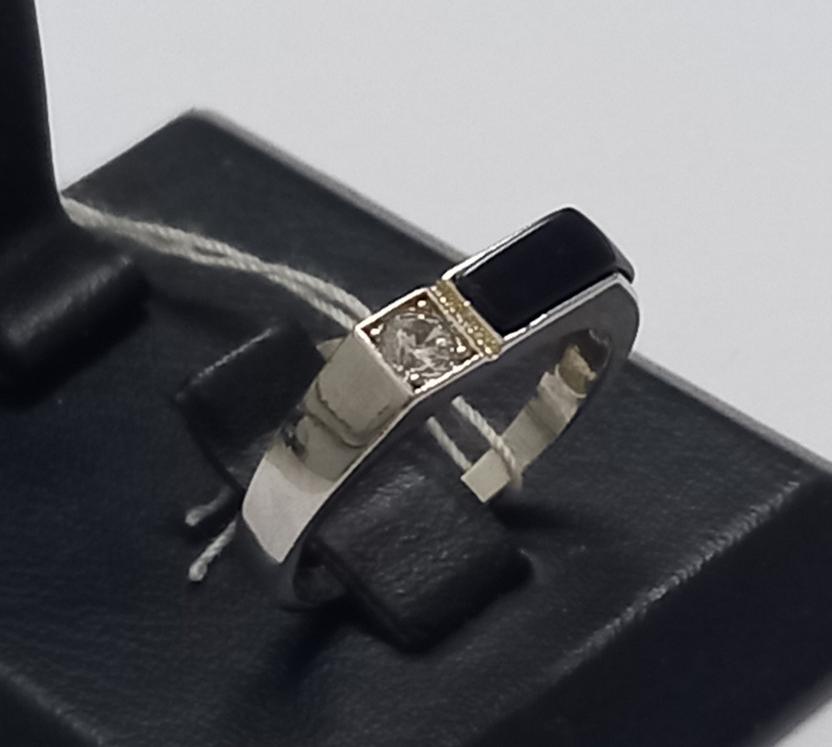 Срібний перстень з оніксом і цирконієм (30511704) 2
