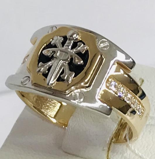 Перстень из красного и белого золота с ониксом и цирконием  (30441762) 0