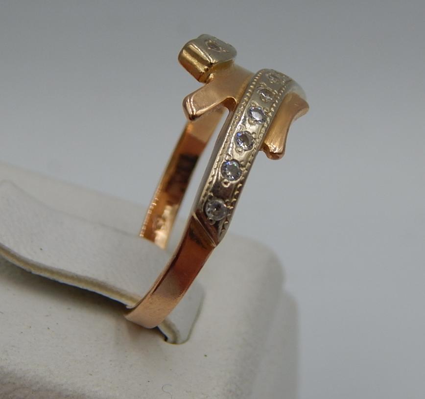 Кольцо из красного и белого золота с цирконием (26225825) 4
