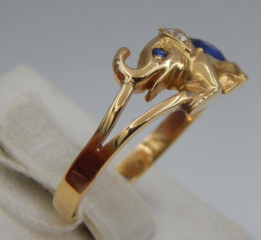 Кольцо из желтого золота с сапфиром и бриллиантом (-ми) (31169207) 2