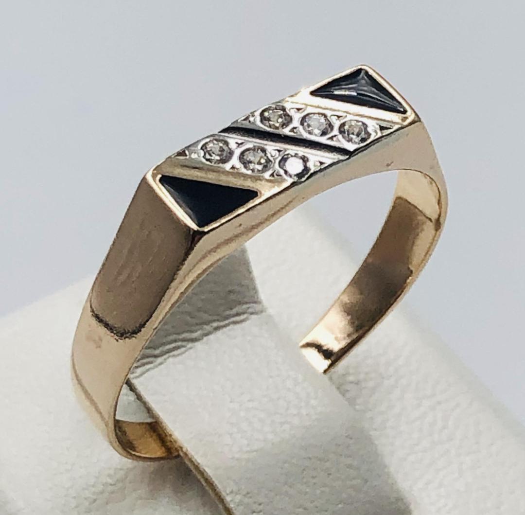 Перстень из красного и белого золота с эмалью и цирконием (33895381) 0