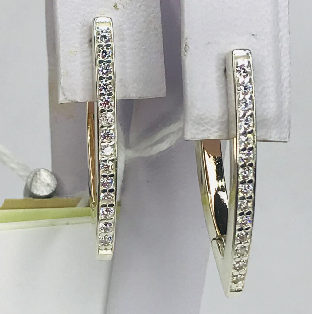 Срібні сережки із золотою вставкою та цирконієм (33617406) 0