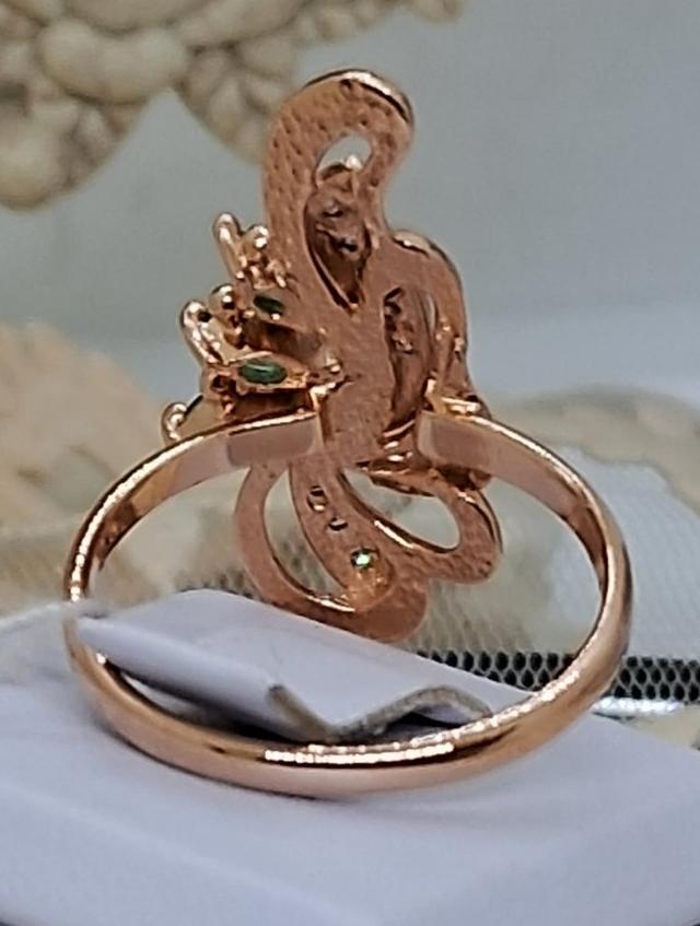 Кольцо из красного и белого золота с изумрудом и бриллиантом (-ми)  (32614805) 4