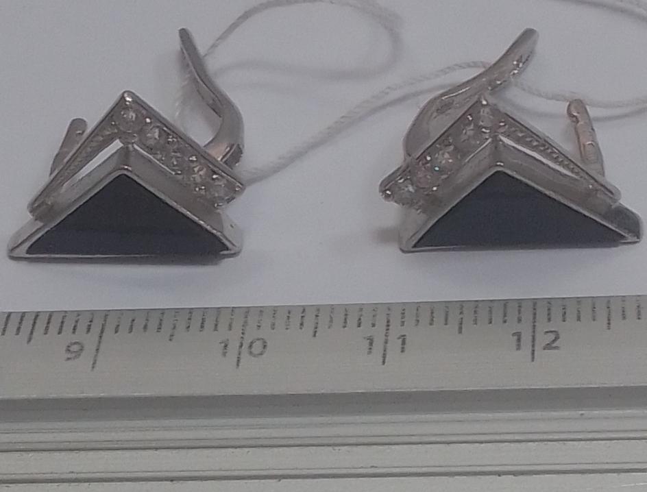 Срібні сережки з емаллю та цирконієм (30519042) 1