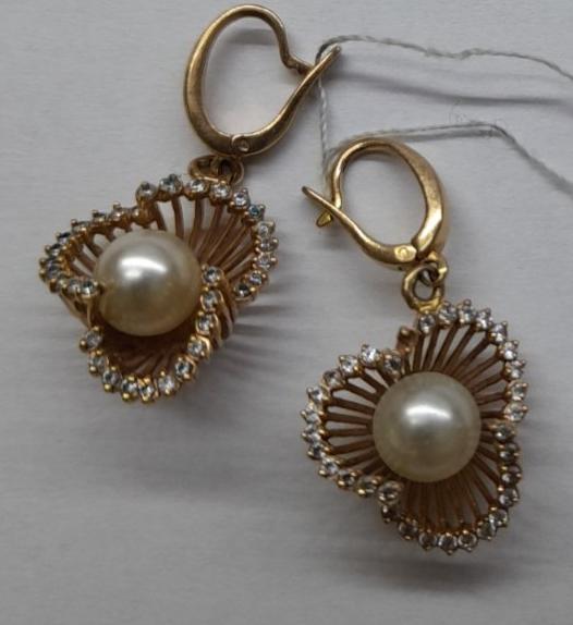Сережки з червоного золота з перлами та цирконієм (30835386) 2