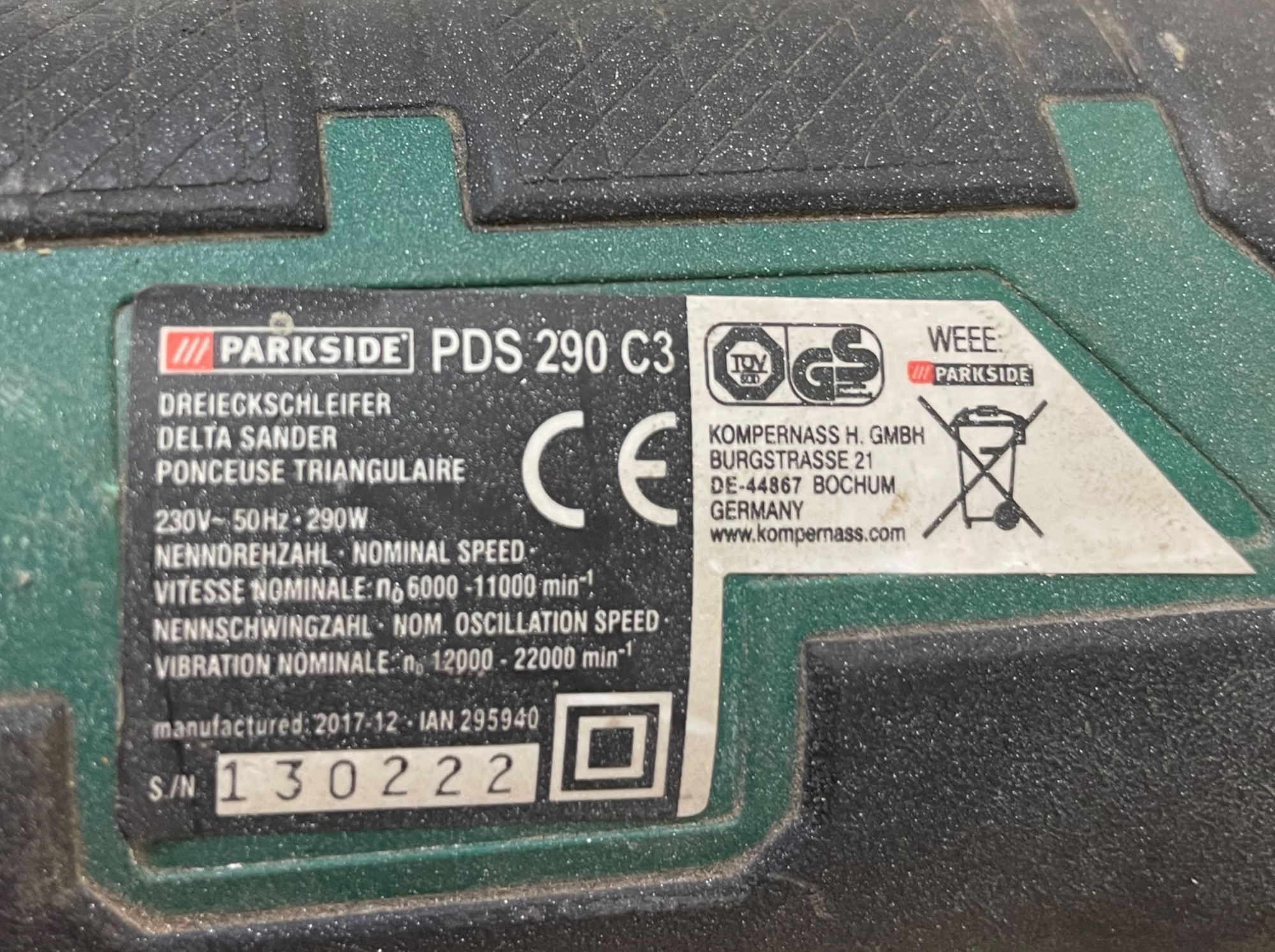 Треугольная шлифовальная машина Parkside PDS 290 C3 2