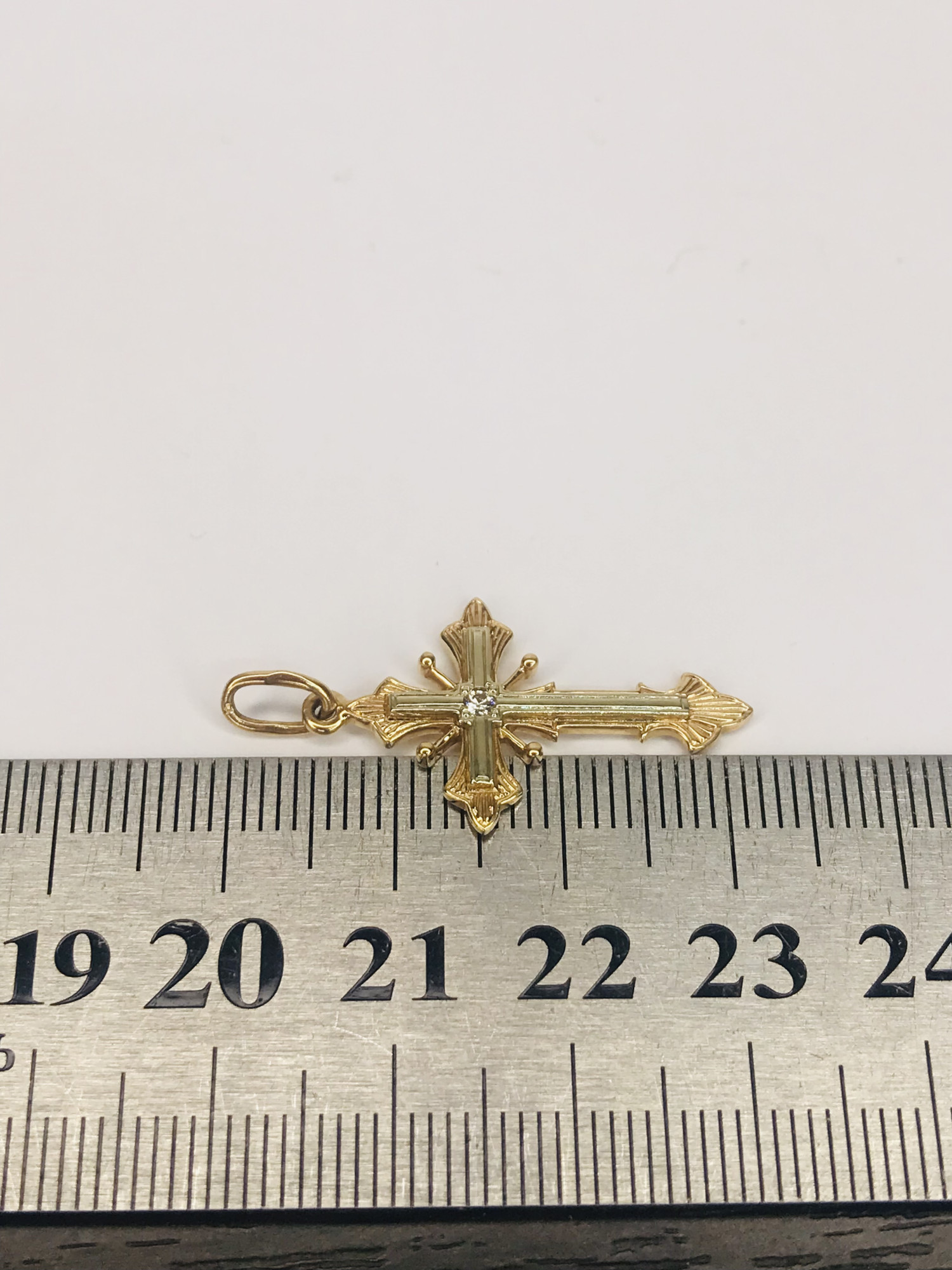 Підвіс-хрест з червоного та білого золота з цирконієм (31851795) 5
