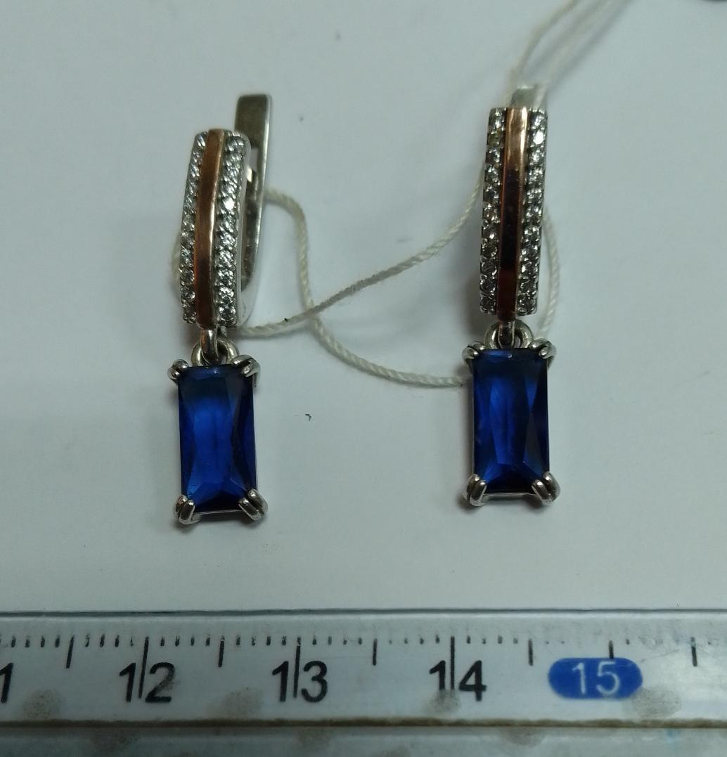 Срібні сережки з блакитним кварцом і цирконієм (30313471) 1