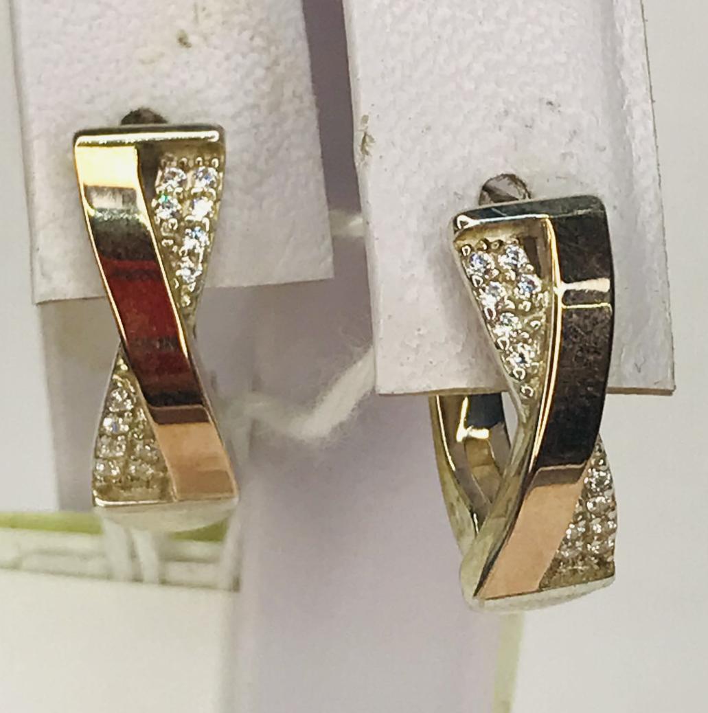 Срібні сережки із золотою вставкою та цирконієм (33618480) 0