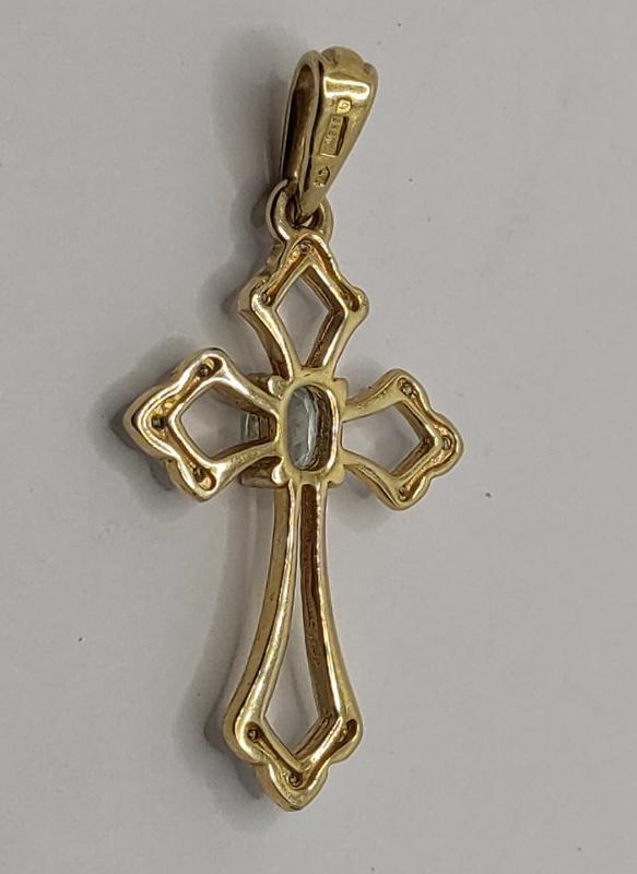 Підвіс-хрест із жовтого та білого золота з аквамарином і діамантом (-ми) (32715472) 4