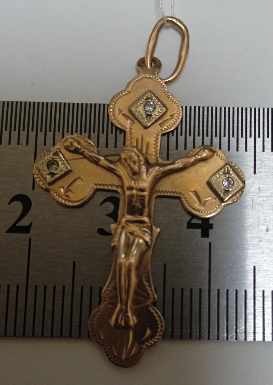 Подвес-крест из красного и белого золота с цирконием (32733303)  1