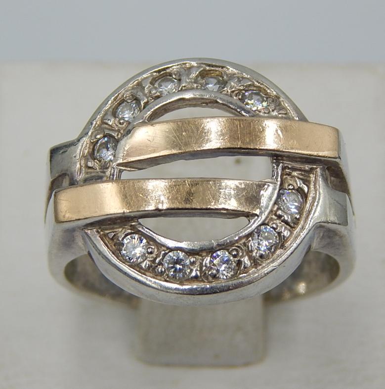 Серебряное кольцо с позолотой и цирконием (24300955) 1