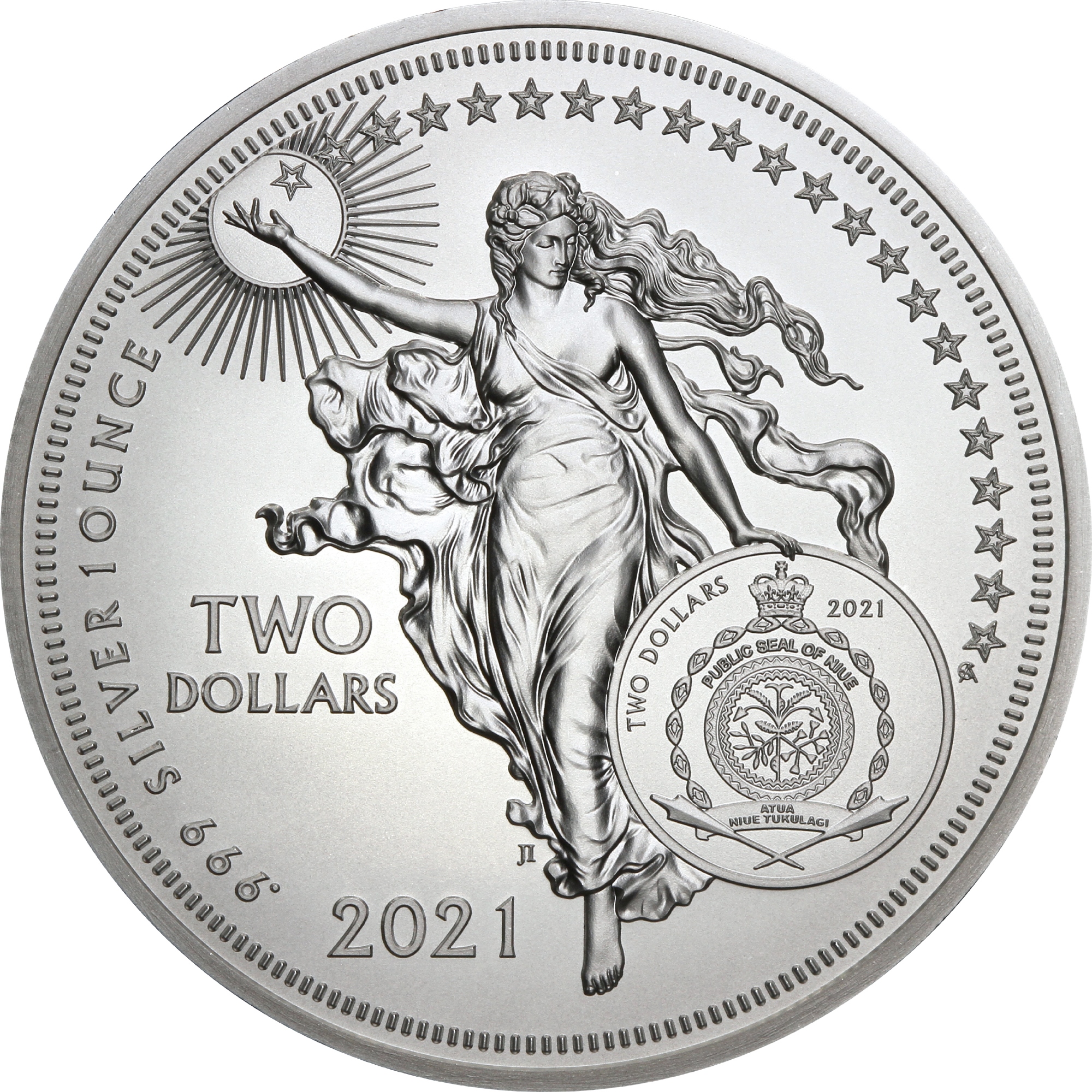 Серебряная монета 1oz Иконы Инноваций: Леонардо да Винчи 2 доллара 2021 Ниуэ (29128047) 1