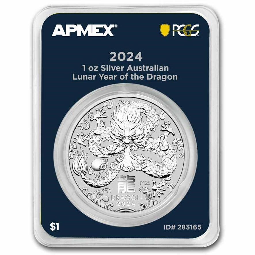 Срібна монета 1oz Рік Дракона 1 долар 2024 Австралія (MD Premier + PCGS FirstStrike) (32643920) 1