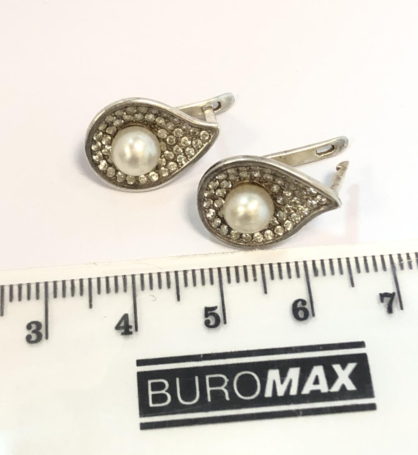 Срібні сережки з цирконієм і перлами (33884518) 3