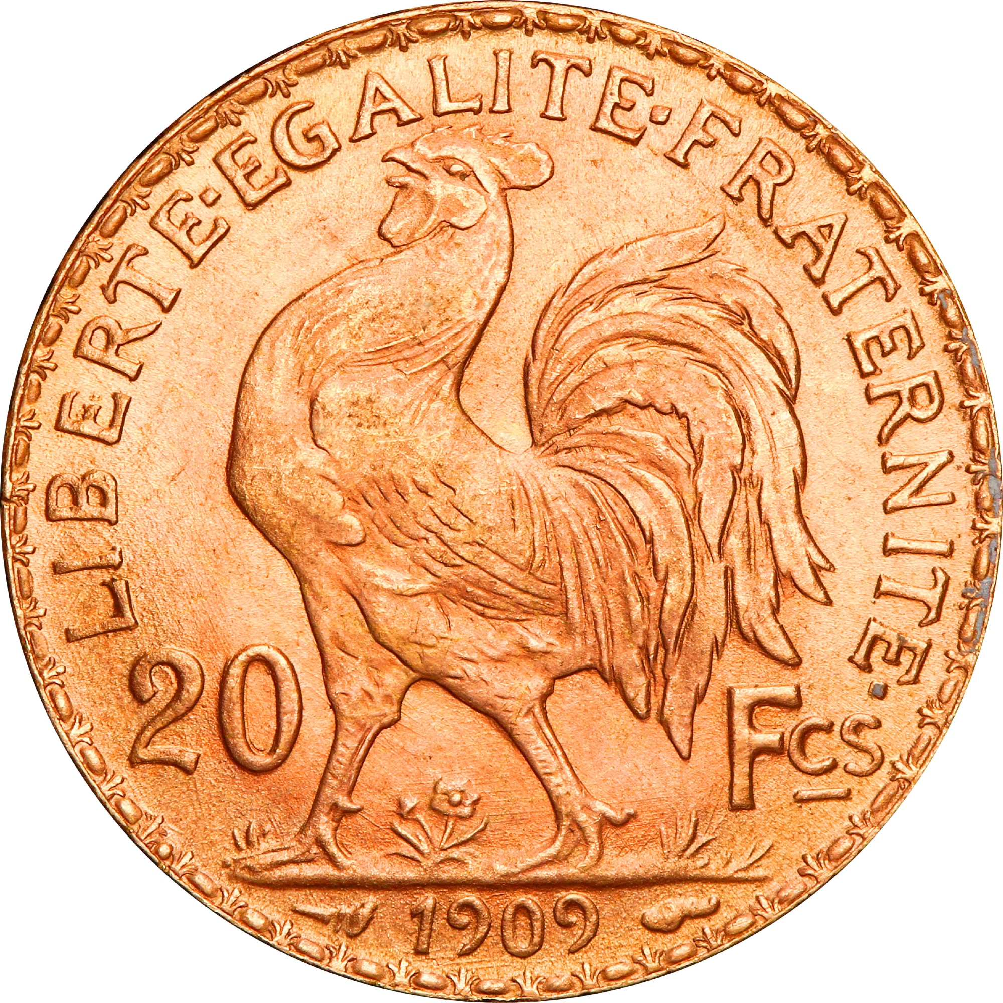 Золотая монета 20 франков 1909 года Франция (33676572) 0
