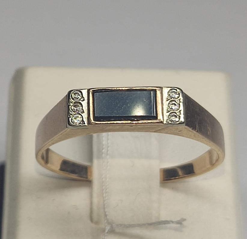 Перстень з червоного золота з оніксом і цирконієм (33238668) 0